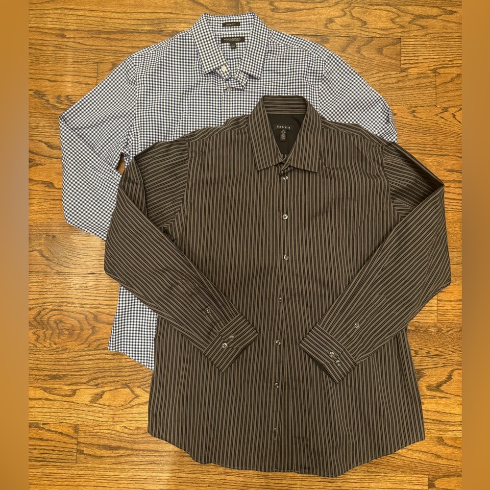Banana Republic Slim Fit Blue Checked & Van Heusen Grey/Black Men's Dress Shirts